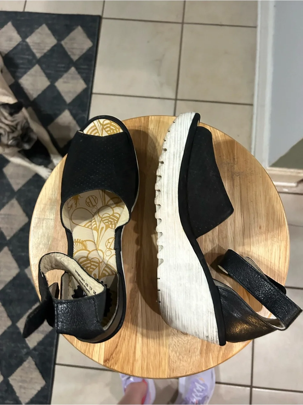 FLY London Black Open-Toe Wedge Sandals